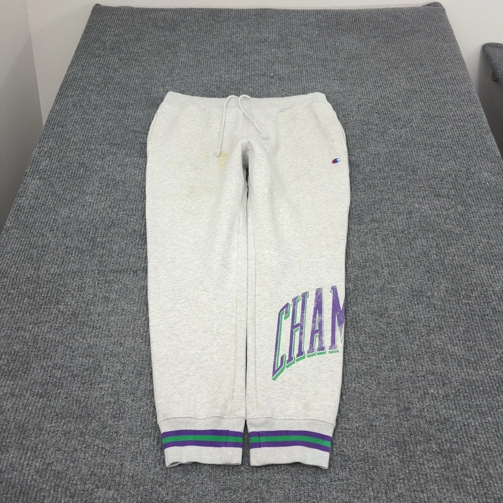 Champion Sweatpants Mens XL Grey Cotton Reverse Weave Graphic Joggers Athletic